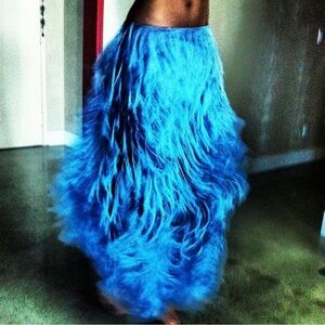 Blue Feather Maxi Skirt - Women Skirts
